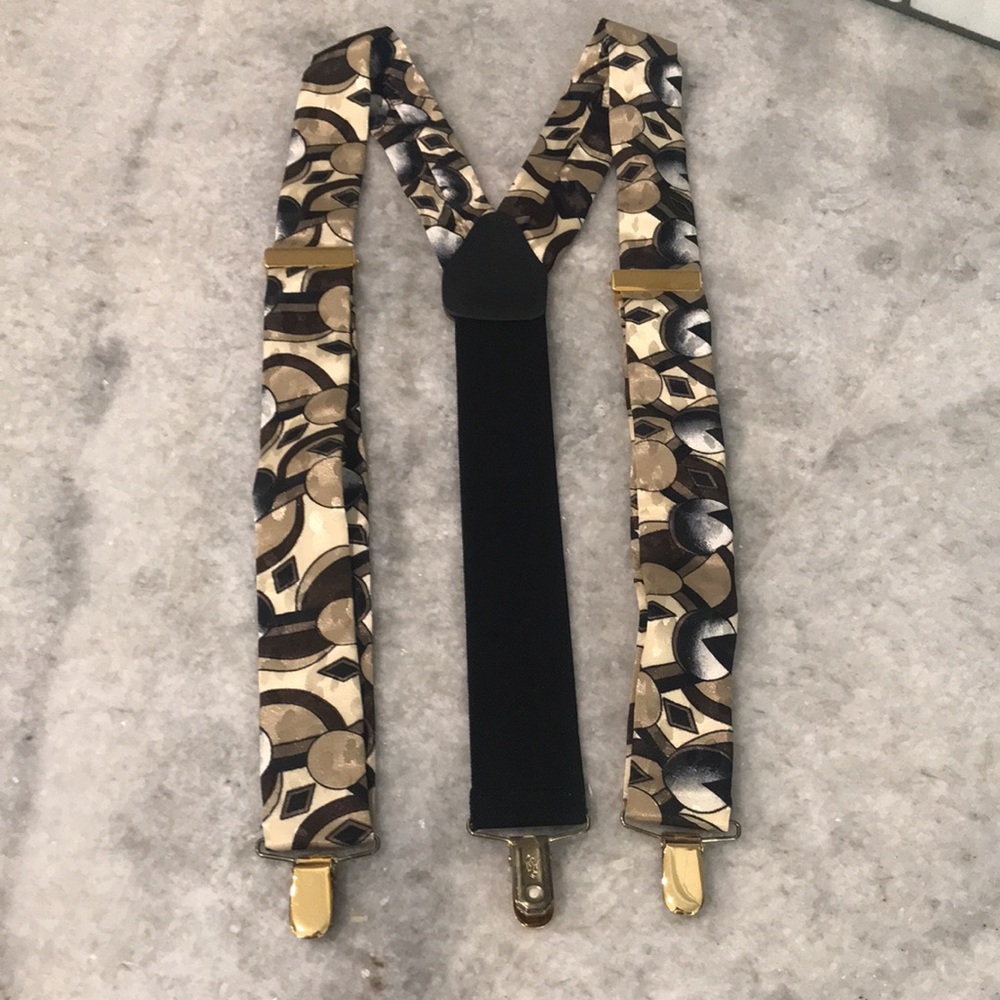 Pelican Silky Suspenders Mens Gold Black Made in USA Festival Preppy Eclectic